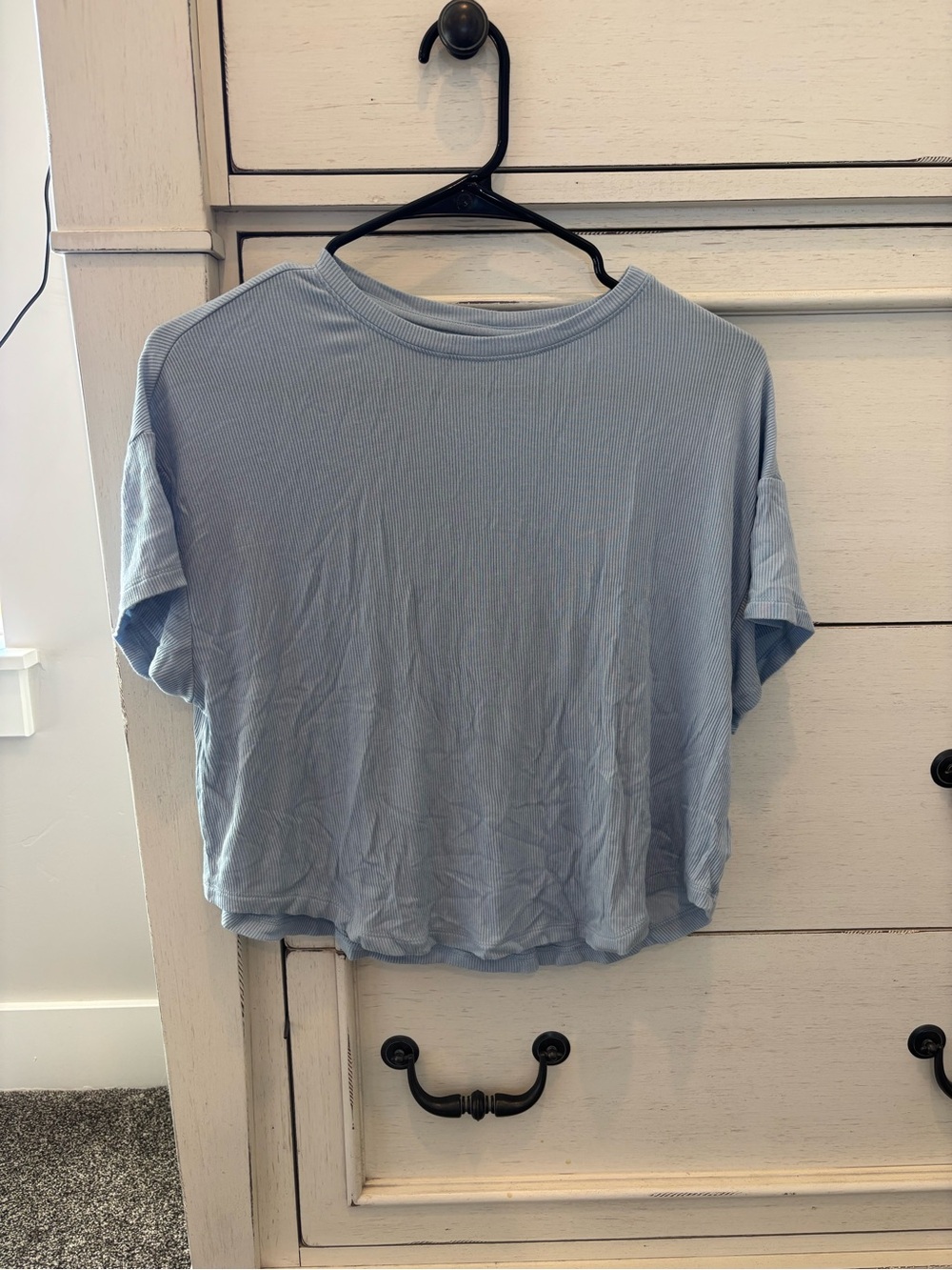 American Eagle Outfitters Light Blue Ribbed Short Sleeve Crop Top